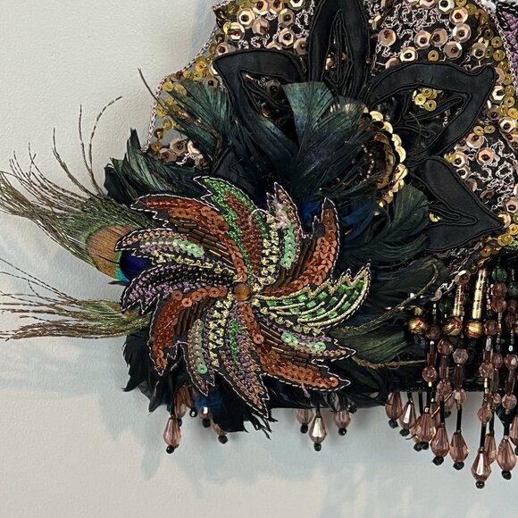 Chicos Boho Purse Beaded Feathers Flowers Whimsical Woodsy Fairy Romantic Sequin - Picture 6 of 15